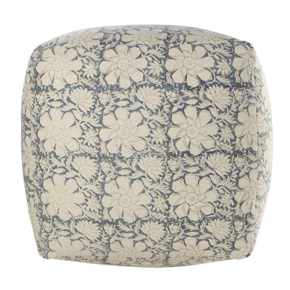 20" Beige Cotton Abstract Pouf Ottoman