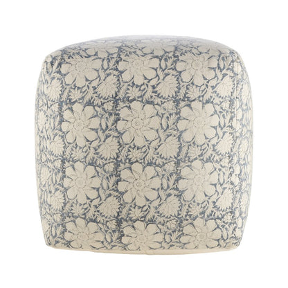 20" Beige Cotton Abstract Pouf Ottoman