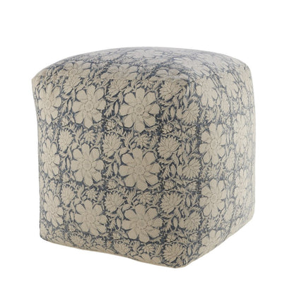 20" Beige Cotton Abstract Pouf Ottoman