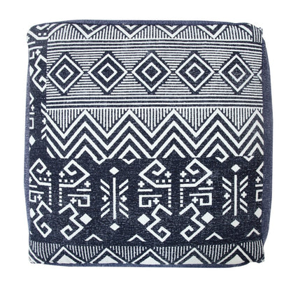 18" Blue Cotton Geometric Pouf Ottoman