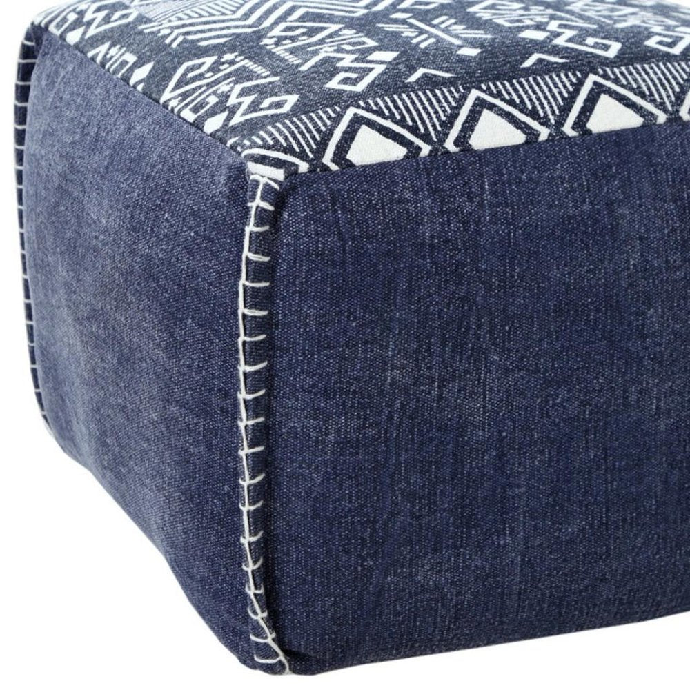 18" Blue Cotton Geometric Pouf Ottoman