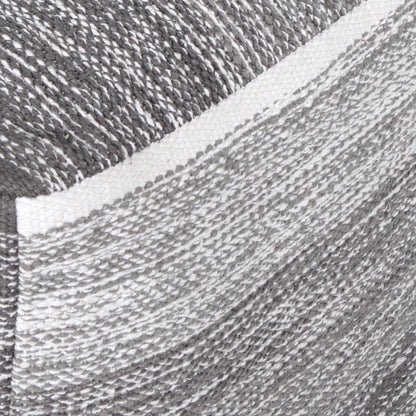 16" Gray Cotton Striped Pouf Ottoman