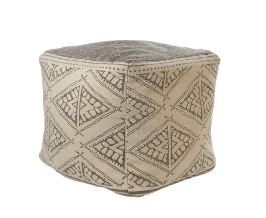 20" Beige Cotton Tribal Pouf Ottoman