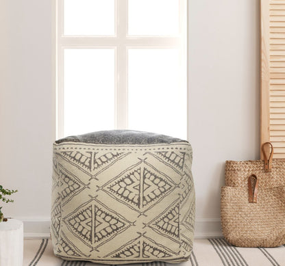 20" Beige Cotton Tribal Pouf Ottoman