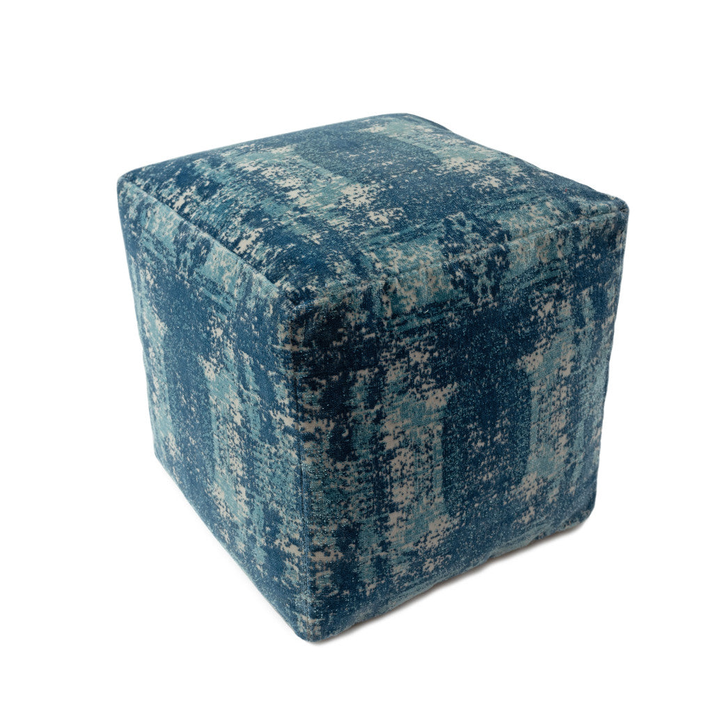 18" Blue Polyester Blend Ottoman