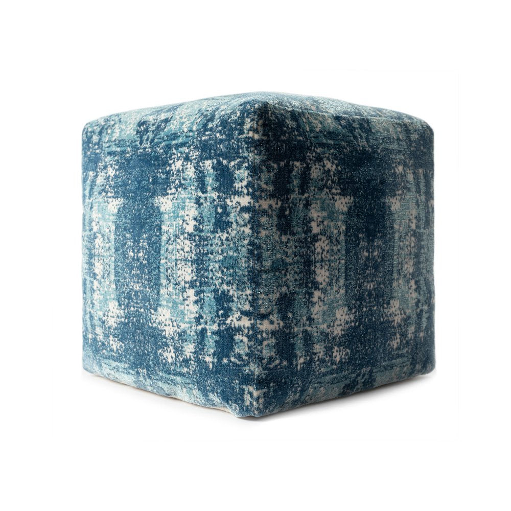 18" Blue Abstract Pouf Ottoman
