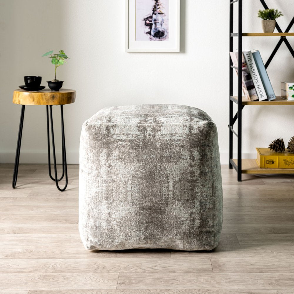 18" Blue Abstract Pouf Ottoman
