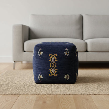18" Blue Medallion Pouf Ottoman
