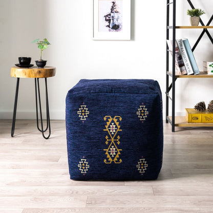 18" Blue Medallion Pouf Ottoman