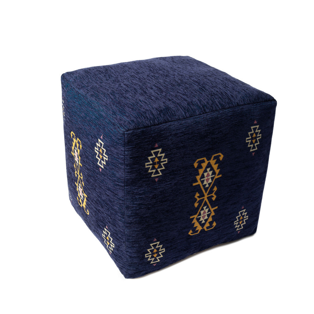 18" Blue Polyester Blend Ottoman