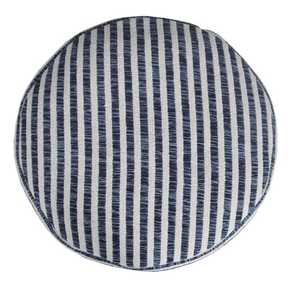 18" Blue Cotton Cylinder Striped Pouf Ottoman