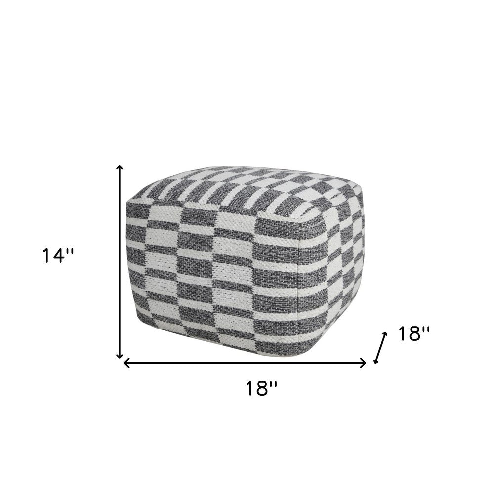 18" Gray Cotton Geometric Pouf Ottoman