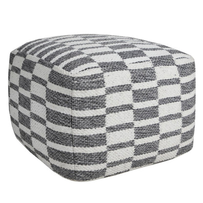 18" Gray Cotton Geometric Pouf Ottoman