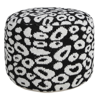 18" Black Cylinder Abstract Pouf Ottoman