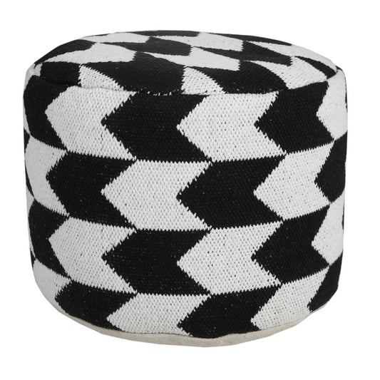 18" Black Cylinder Chevron Pouf Ottoman