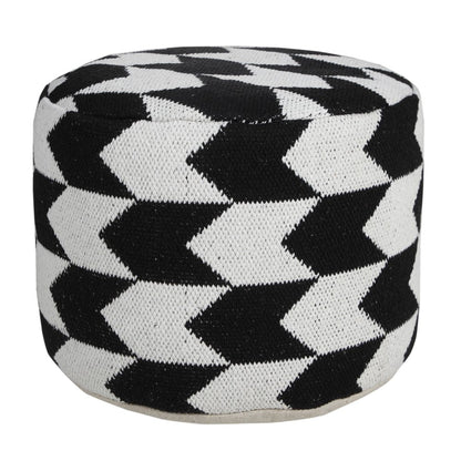 18" Black Cylinder Chevron Pouf Ottoman