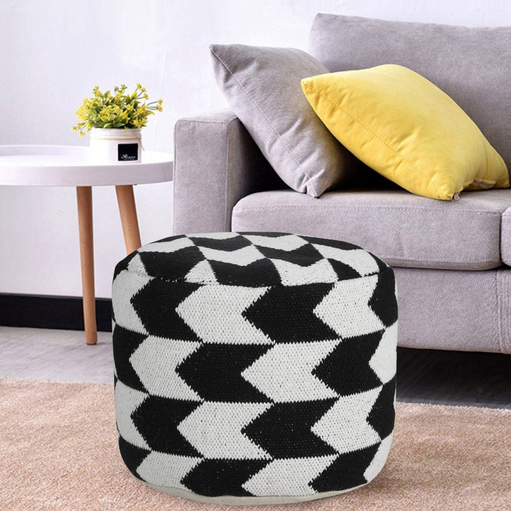 18" Black Cylinder Chevron Pouf Ottoman