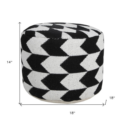 18" Black Cylinder Chevron Pouf Ottoman