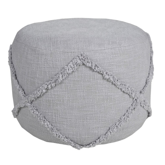 18" Brown Cotton Cylinder Geometric Pouf Ottoman
