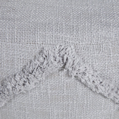 18" Cream Cotton Cylinder Geometric Pouf Ottoman