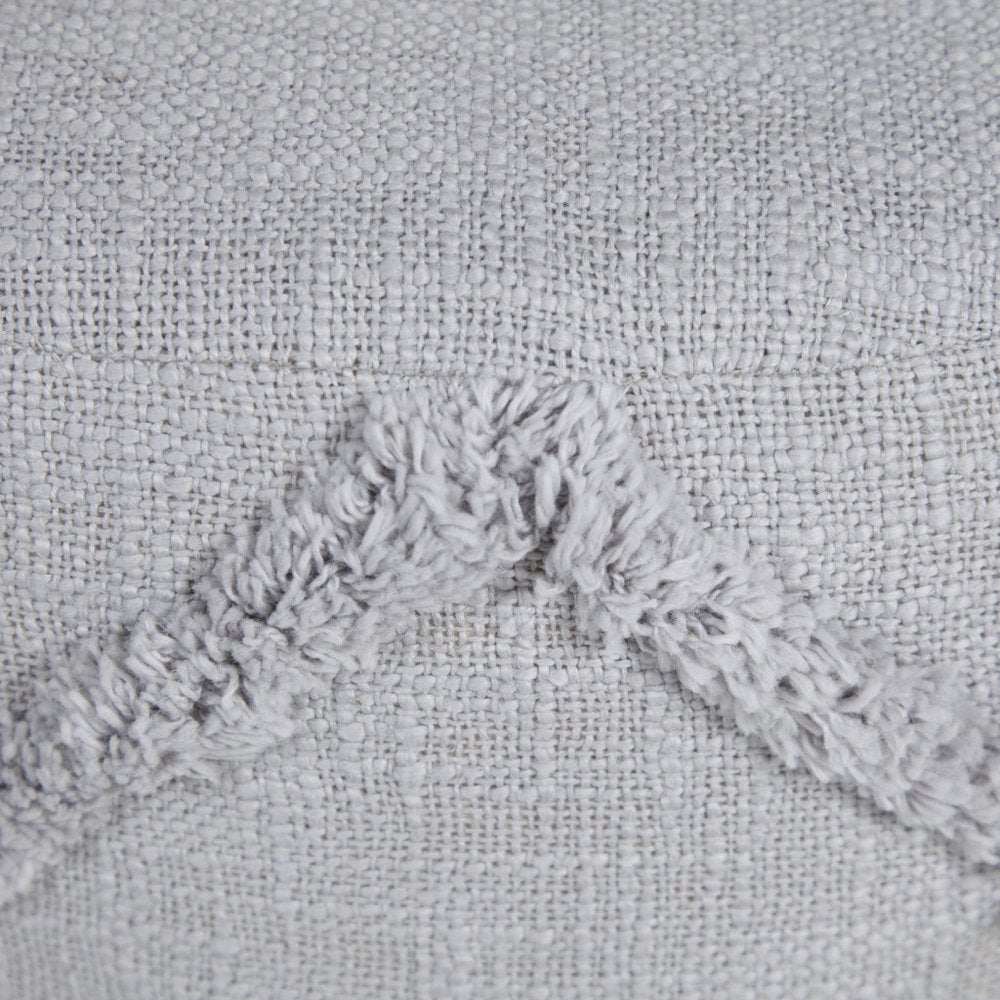 18" Cream Cotton Cylinder Geometric Pouf Ottoman