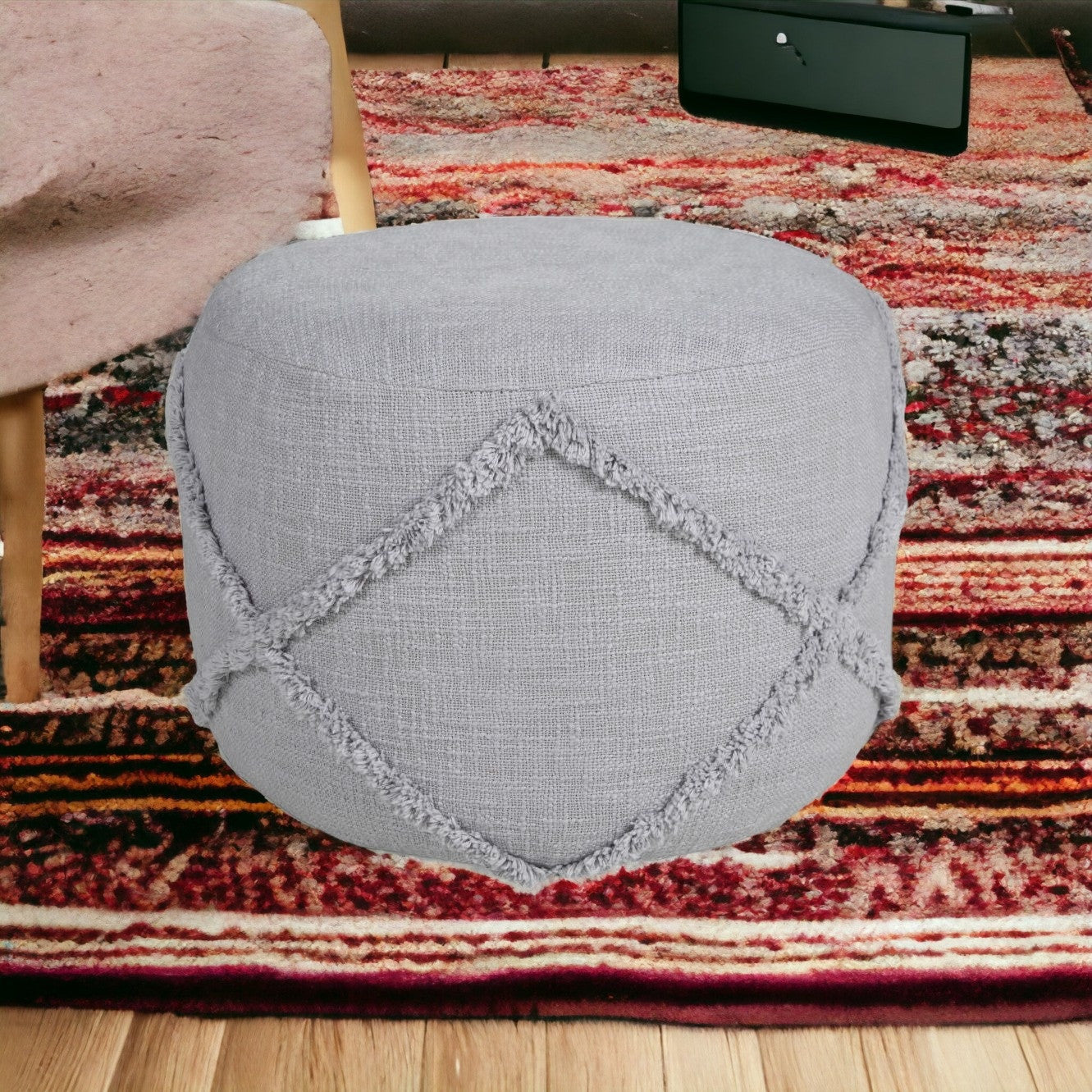 18" Gray 100% Cotton Ottoman