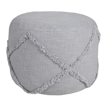 18" Cream Cotton Cylinder Geometric Pouf Ottoman