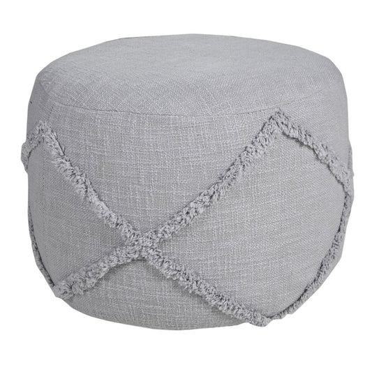 18" Cream Cotton Cylinder Geometric Pouf Ottoman