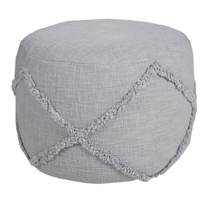 18" Cream Cotton Cylinder Geometric Pouf Ottoman