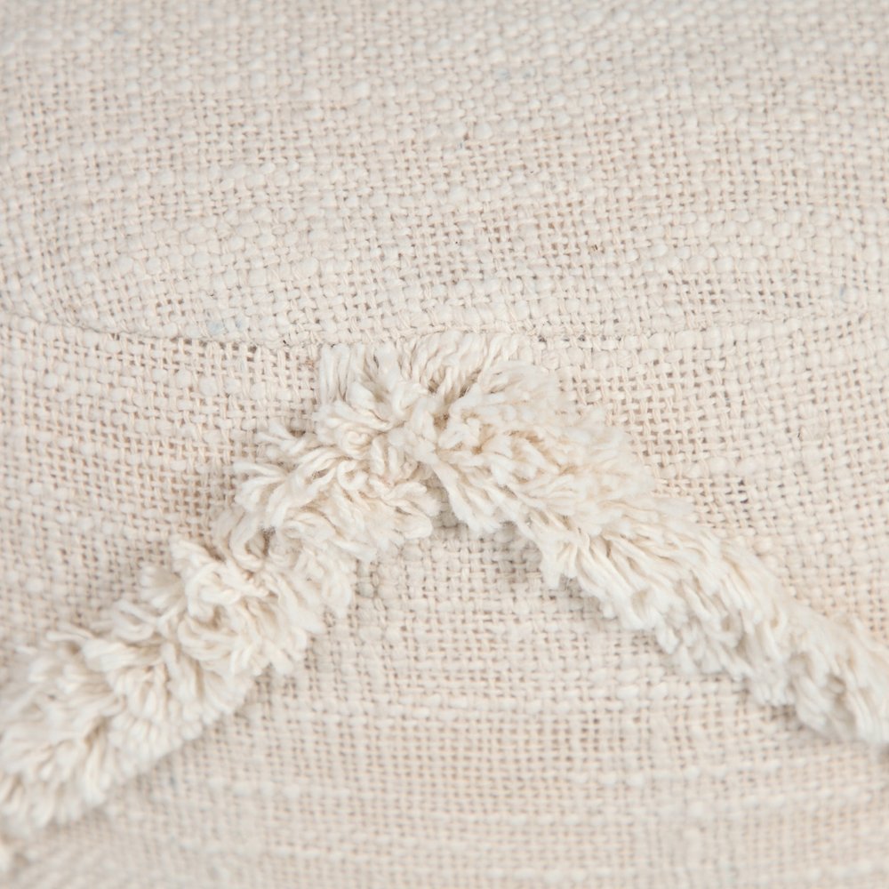 18" Cream Cotton Cylinder Geometric Pouf Ottoman