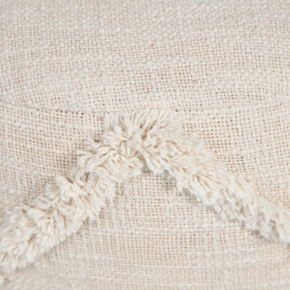 18" Cream Cotton Cylinder Geometric Pouf Ottoman