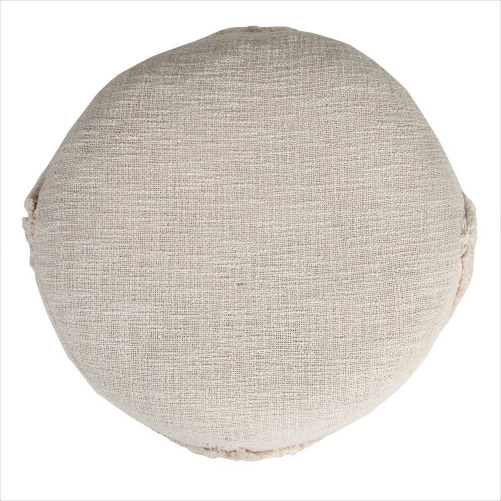 18" Cream Cotton Cylinder Geometric Pouf Ottoman