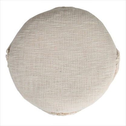 18" Cream Cotton Cylinder Geometric Pouf Ottoman