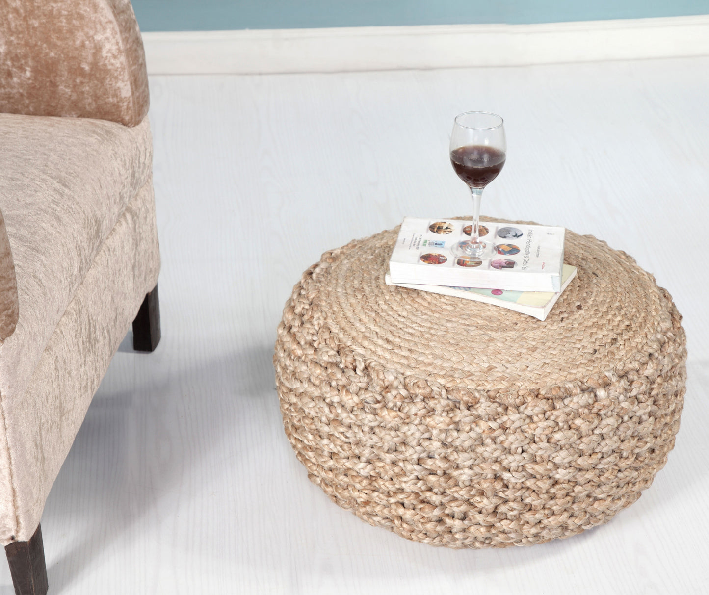 20" Tan Jute Ottoman