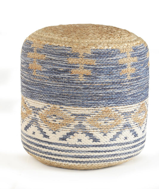 18" Blue Cylinder Geometric Pouf Ottoman