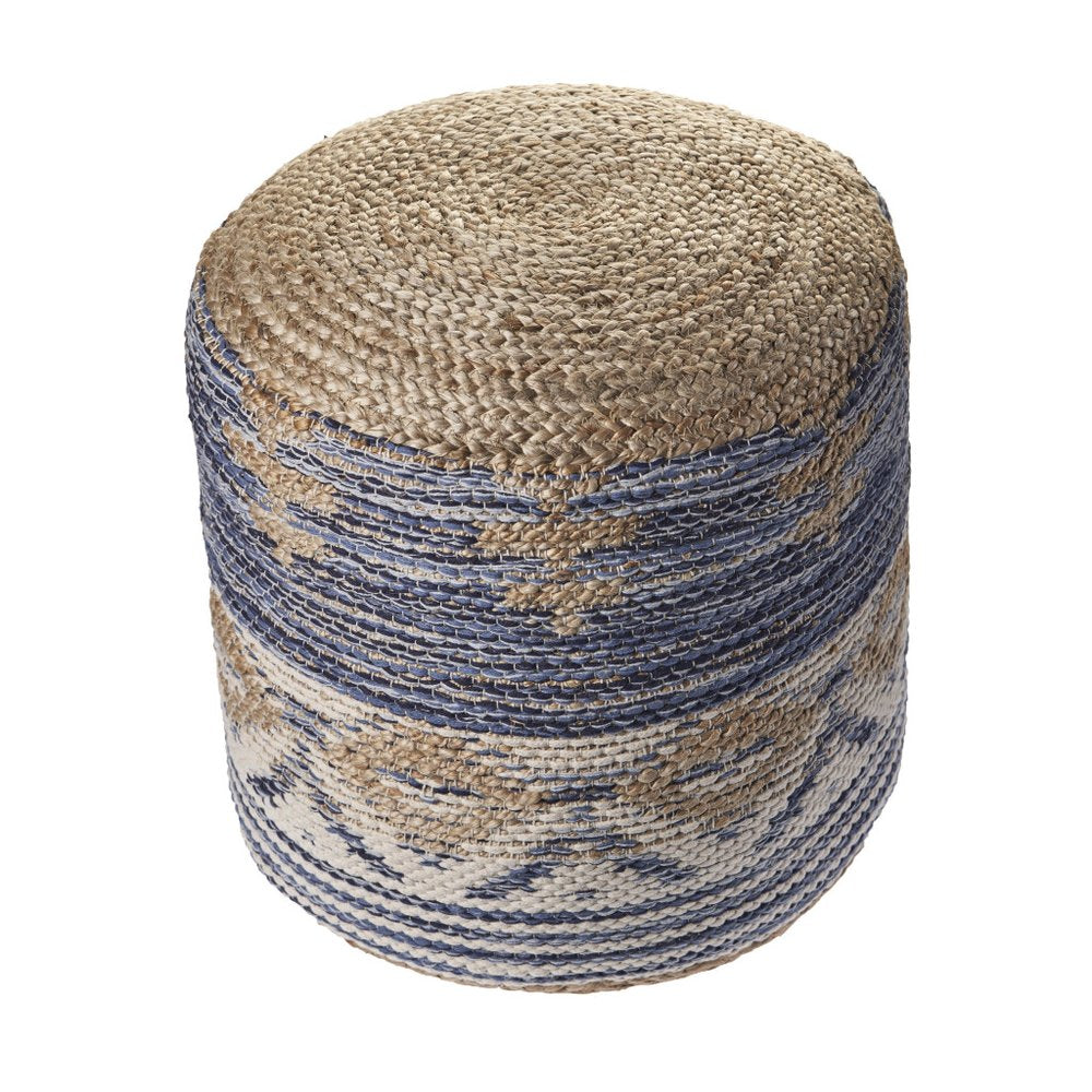 18" Blue Cylinder Geometric Pouf Ottoman
