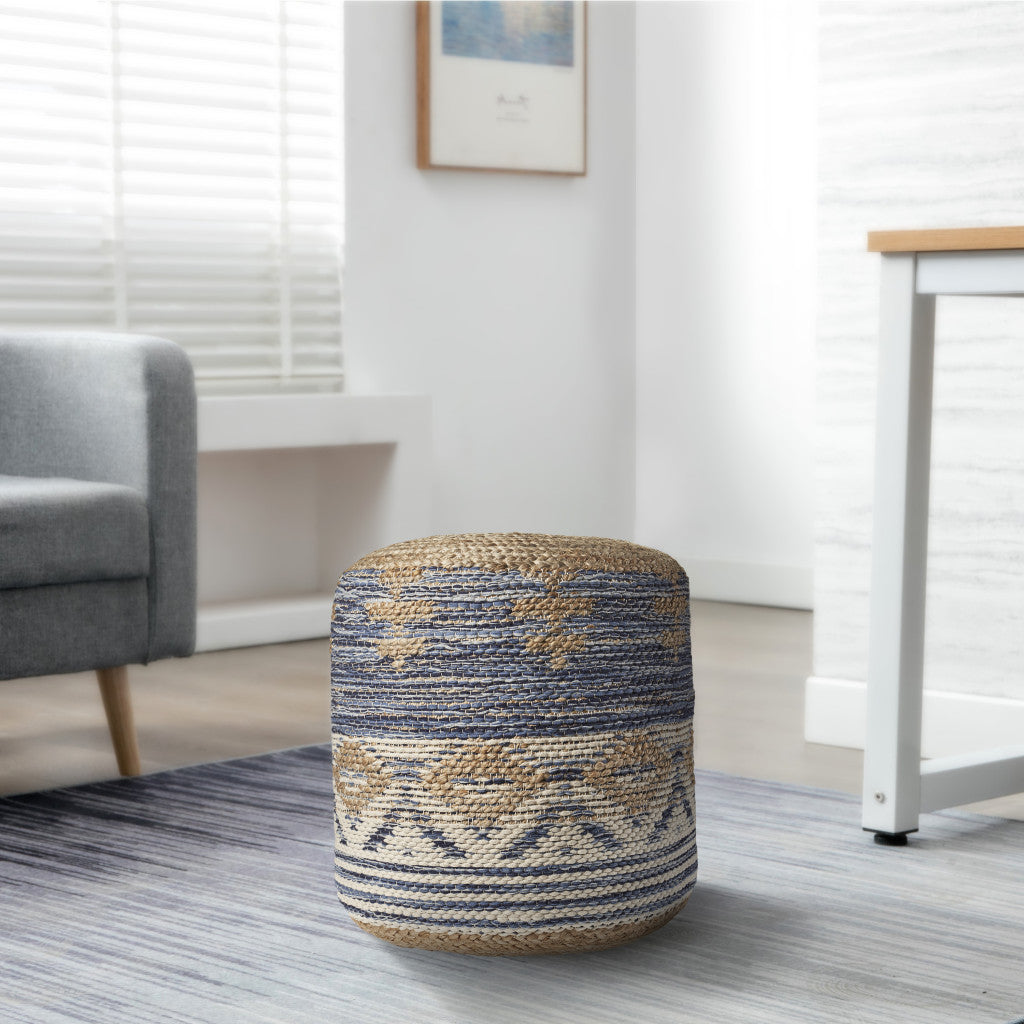 18" Blue Jute Ottoman