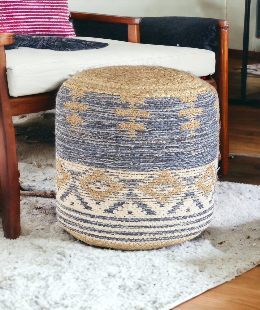 18" Blue Cylinder Geometric Pouf Ottoman