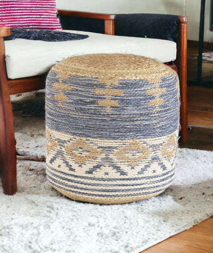 18" Blue Cylinder Geometric Pouf Ottoman