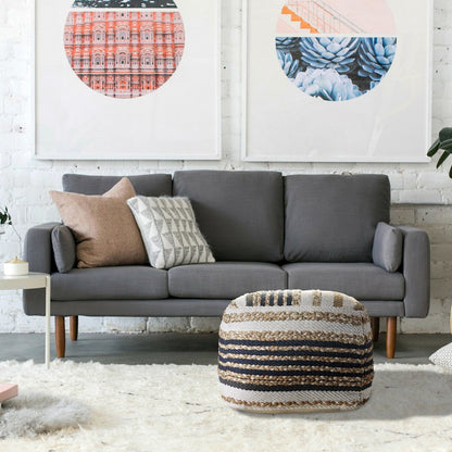 18" Tan Geometric Pouf Ottoman