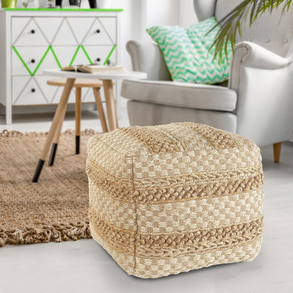 18" Tan Striped Pouf Ottoman