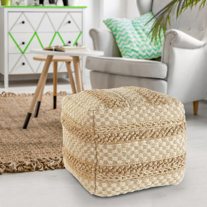 18" Tan Striped Pouf Ottoman