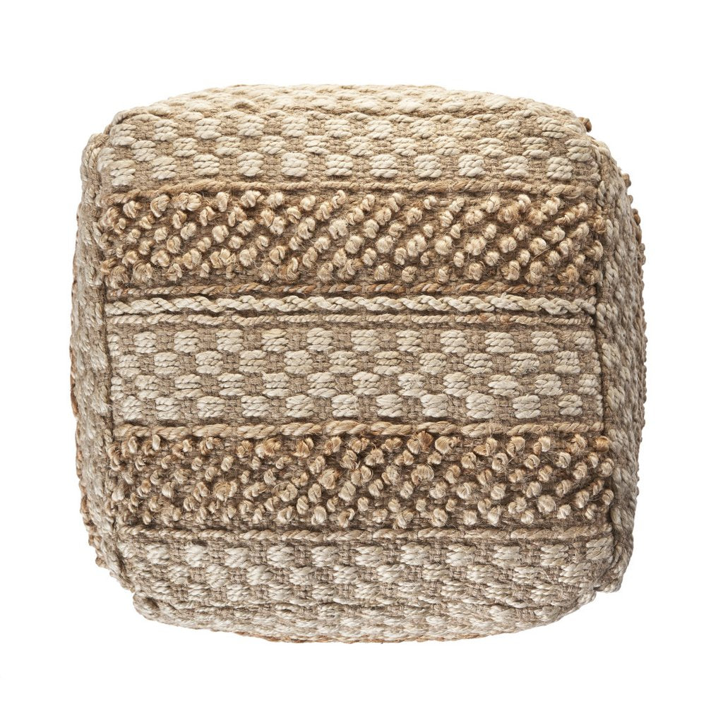 18" Tan Striped Pouf Ottoman
