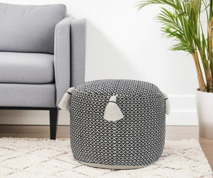 18" Black Cotton Cylinder Geometric Pouf Ottoman