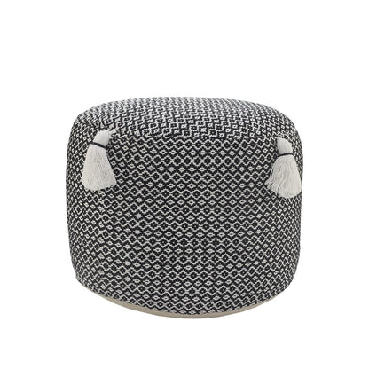 18" Black Cotton Cylinder Geometric Pouf Ottoman