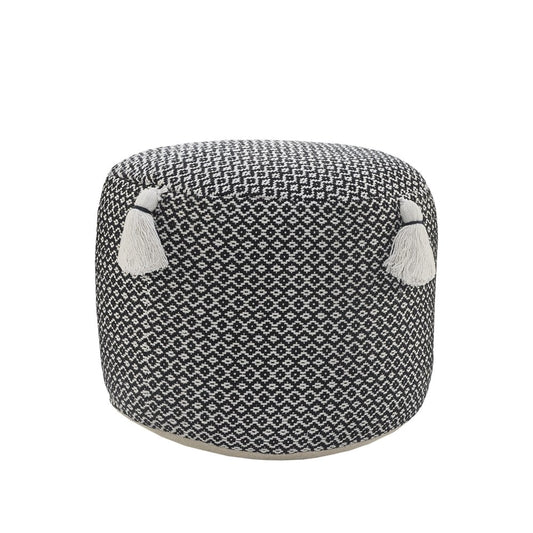 18" Black Cotton Cylinder Geometric Pouf Ottoman