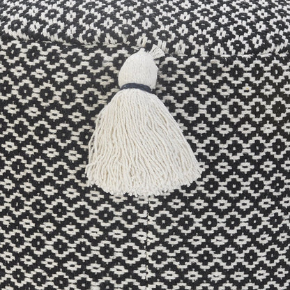 18" Black Cotton Cylinder Geometric Pouf Ottoman