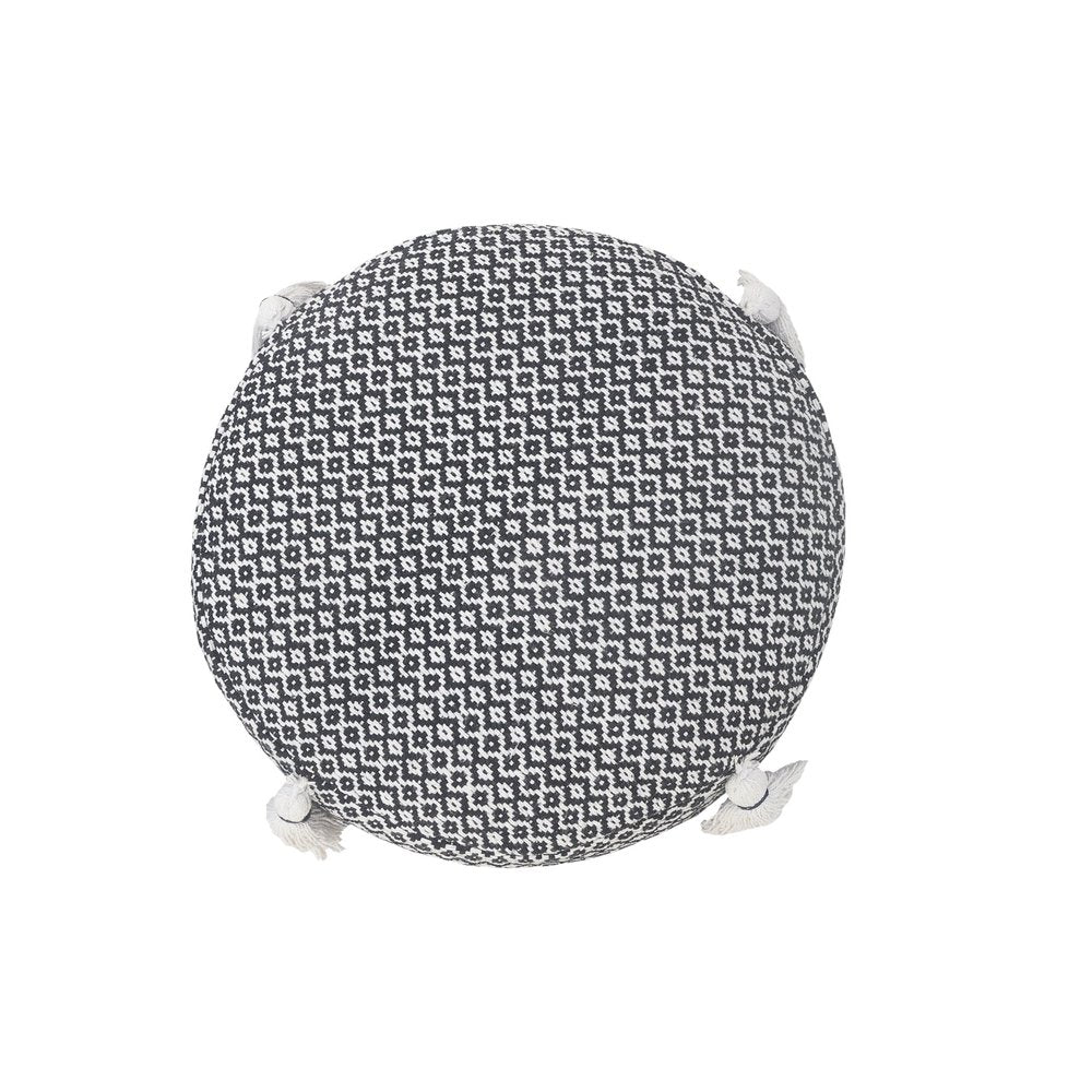 18" Black Cotton Cylinder Geometric Pouf Ottoman