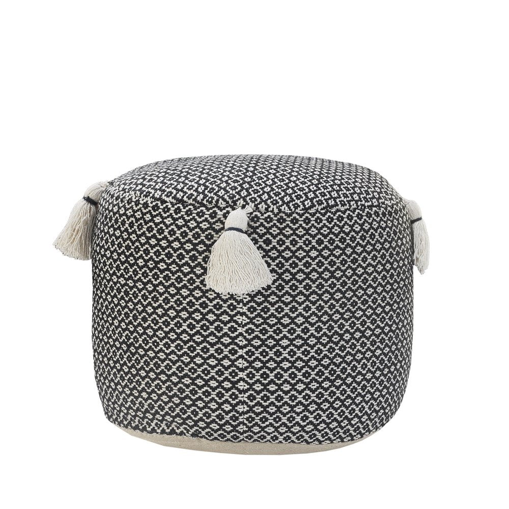 18" Black Cotton Cylinder Geometric Pouf Ottoman