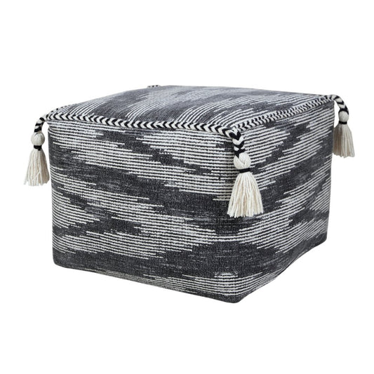 18" Gray Cotton Striped Pouf Ottoman